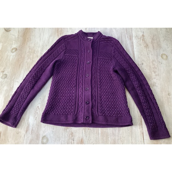 L.L. Bean Sweaters - LL Bean Purple Cable Knit Cardigan Sweater Womens Medium Button Front Casual